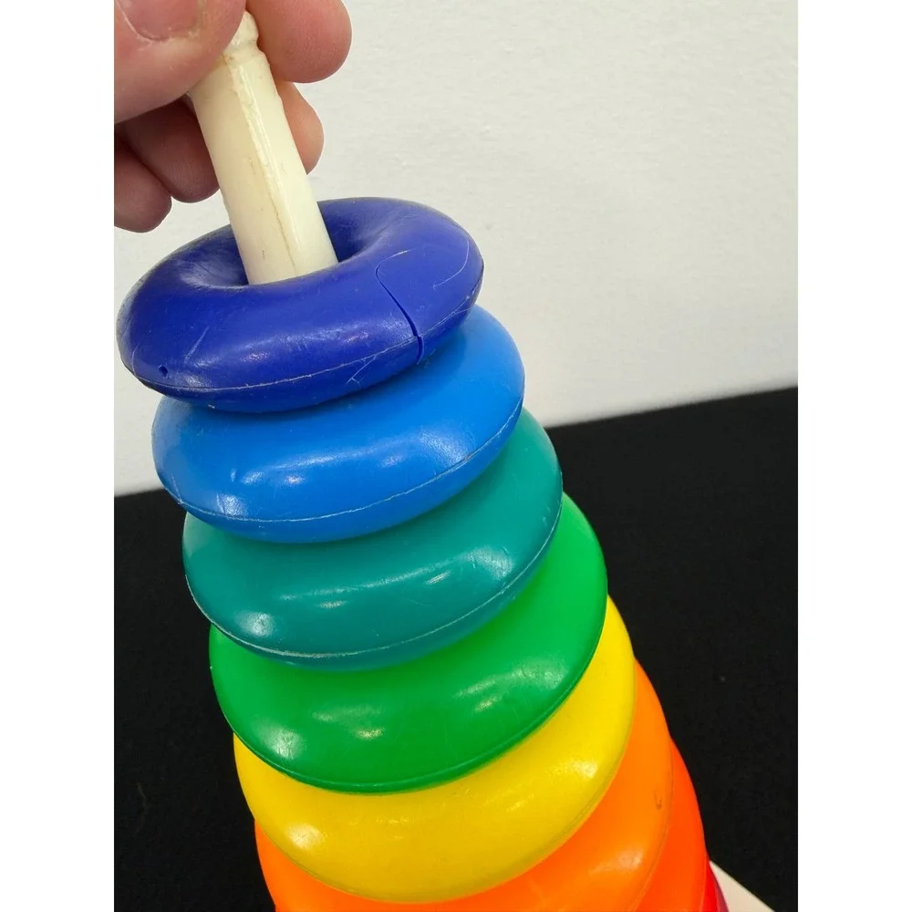 Vintage Fisher-Price Rock-a-Stack 740 NY Black Label 9 Ring Stacking Toy 60s 70s